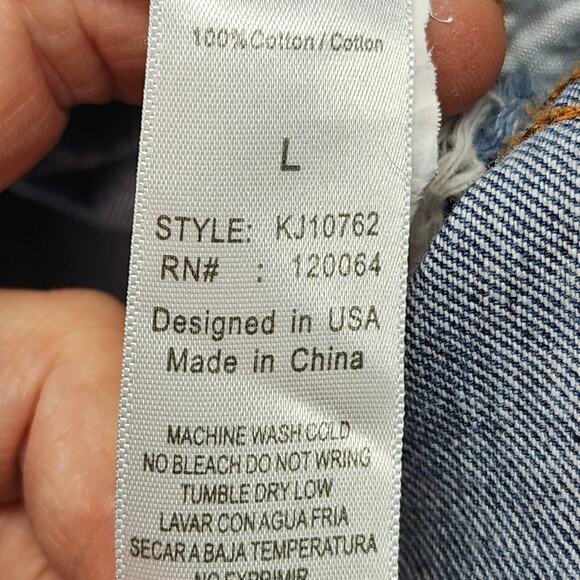 Mono B Longline Denim Jacket Women’s Large Distressed Destroyed Blue Jean Coat - Picture 14 of 14